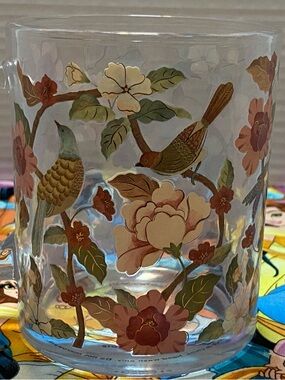 Glass Floral & Bird Votive Candle Holder - Pink Floral